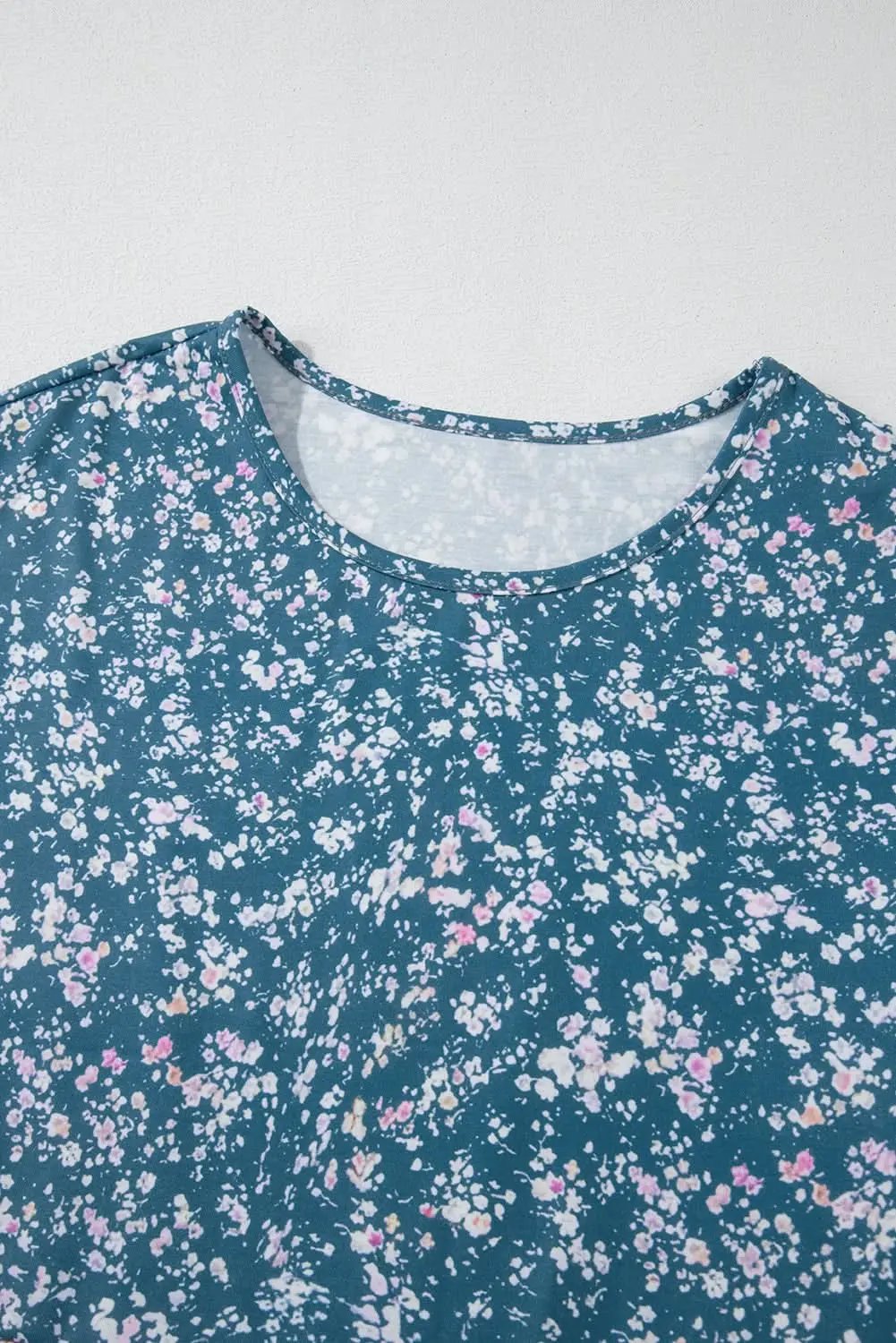 Orange Floral Color Block Ruffled Hem Round Neck Blouse - Love Salve 