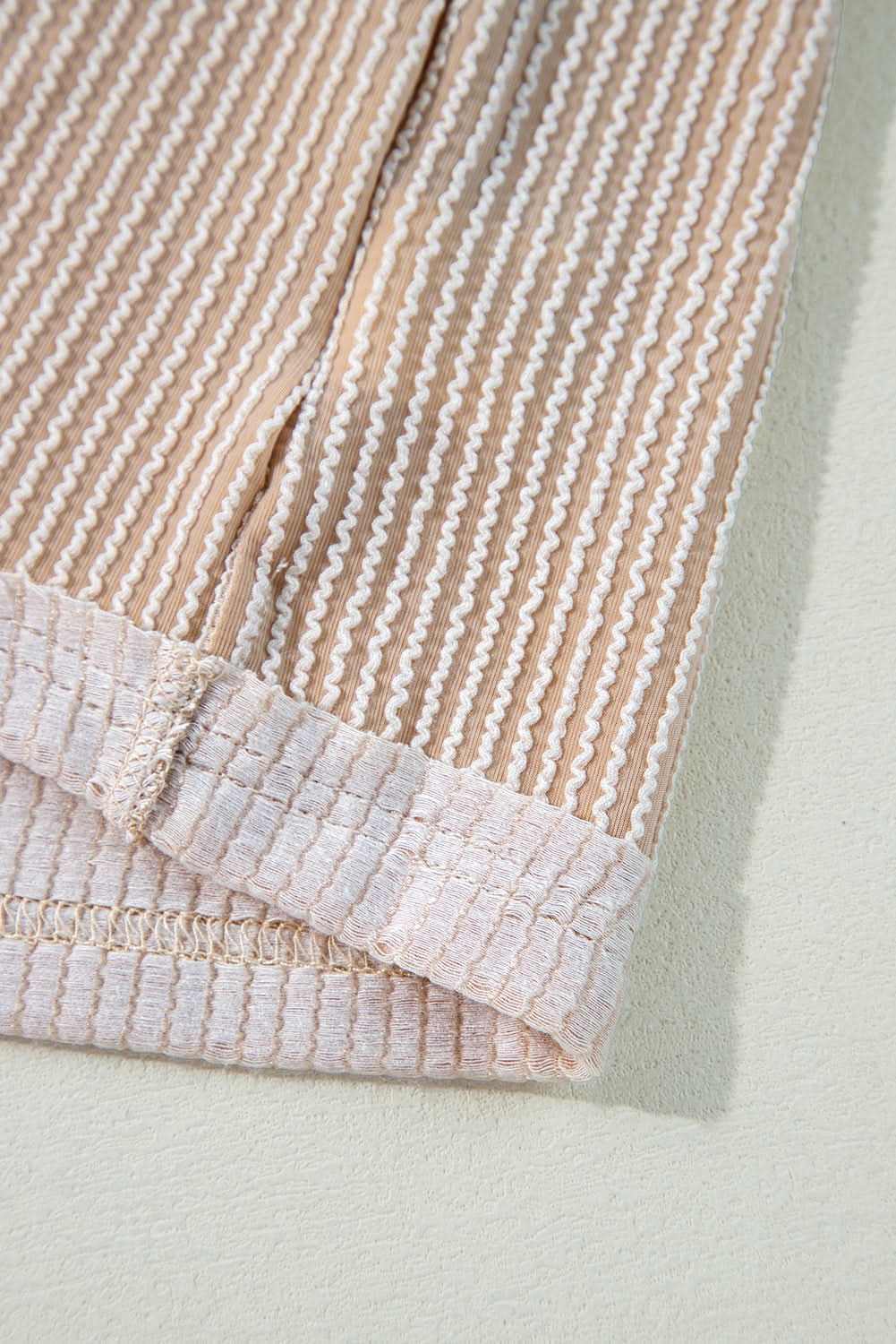 Parchment Corded Turn-down V Neck Bubble Sleeve Babydoll Blouse - Love Salve 