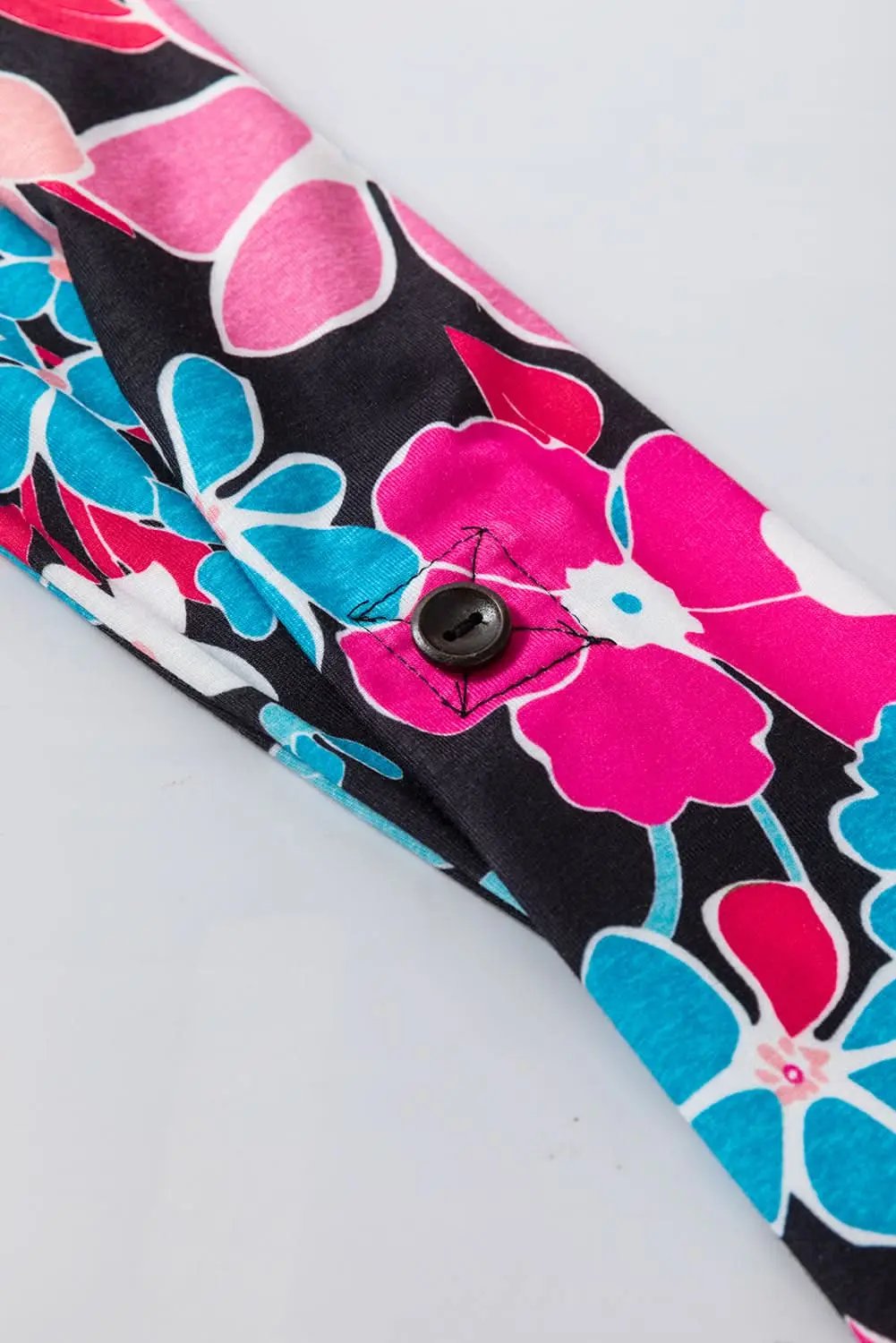 Pink Floral V Neck Roll Tab Sleeve Blouse - Love Salve 