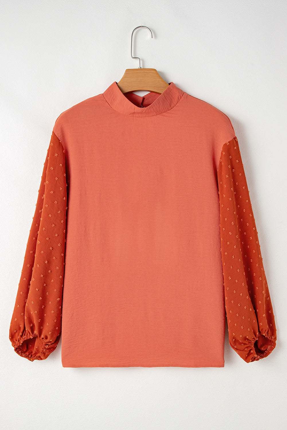 Russet Orange Swiss Dot Balloon Sleeve Loose Blouse - Love Salve 