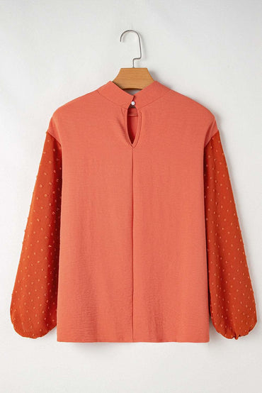 Russet Orange Swiss Dot Balloon Sleeve Loose Blouse - Love Salve 