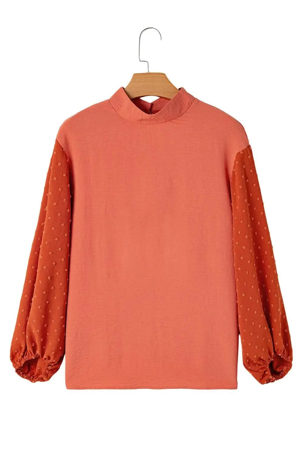 Russet Orange Swiss Dot Balloon Sleeve Loose Blouse - Love Salve 