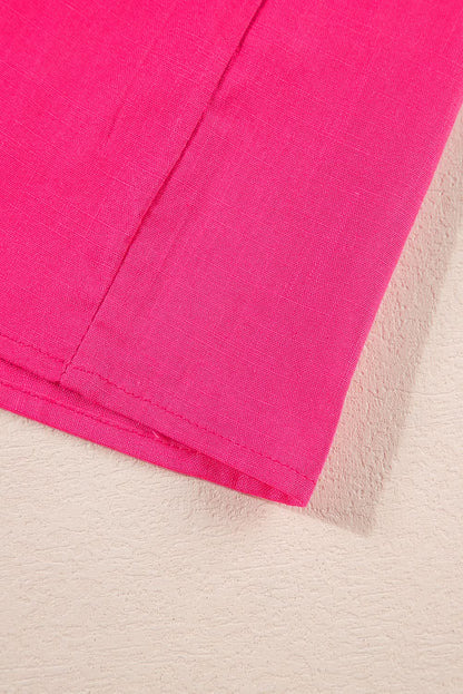 Strawberry Pink Geometric Embroidered Tassel Tie V Neck Blouse - Love Salve 