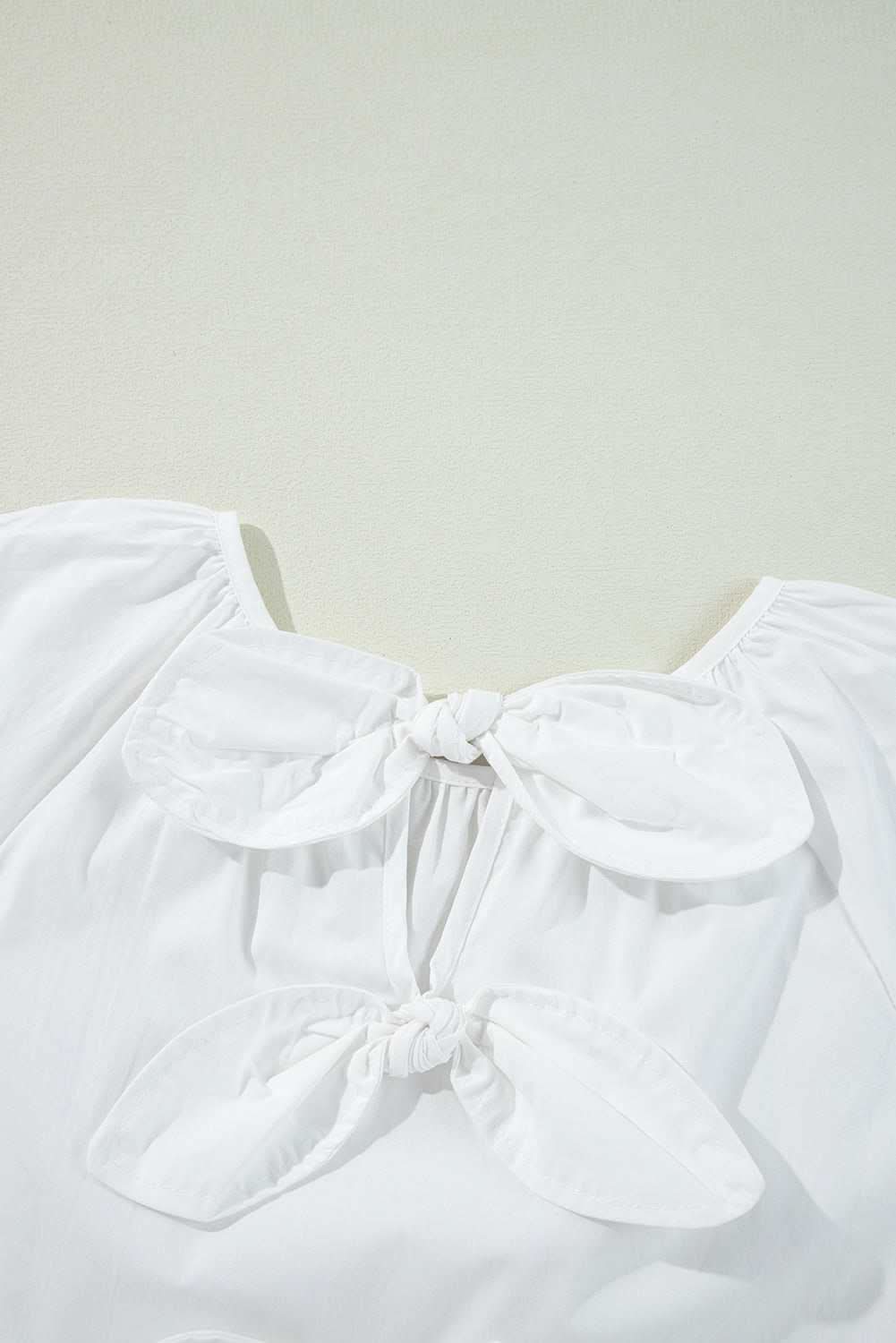 White Bow Knot Cutout Back Loose Fit 3/4 Sleeve Blouse - Love Salve 