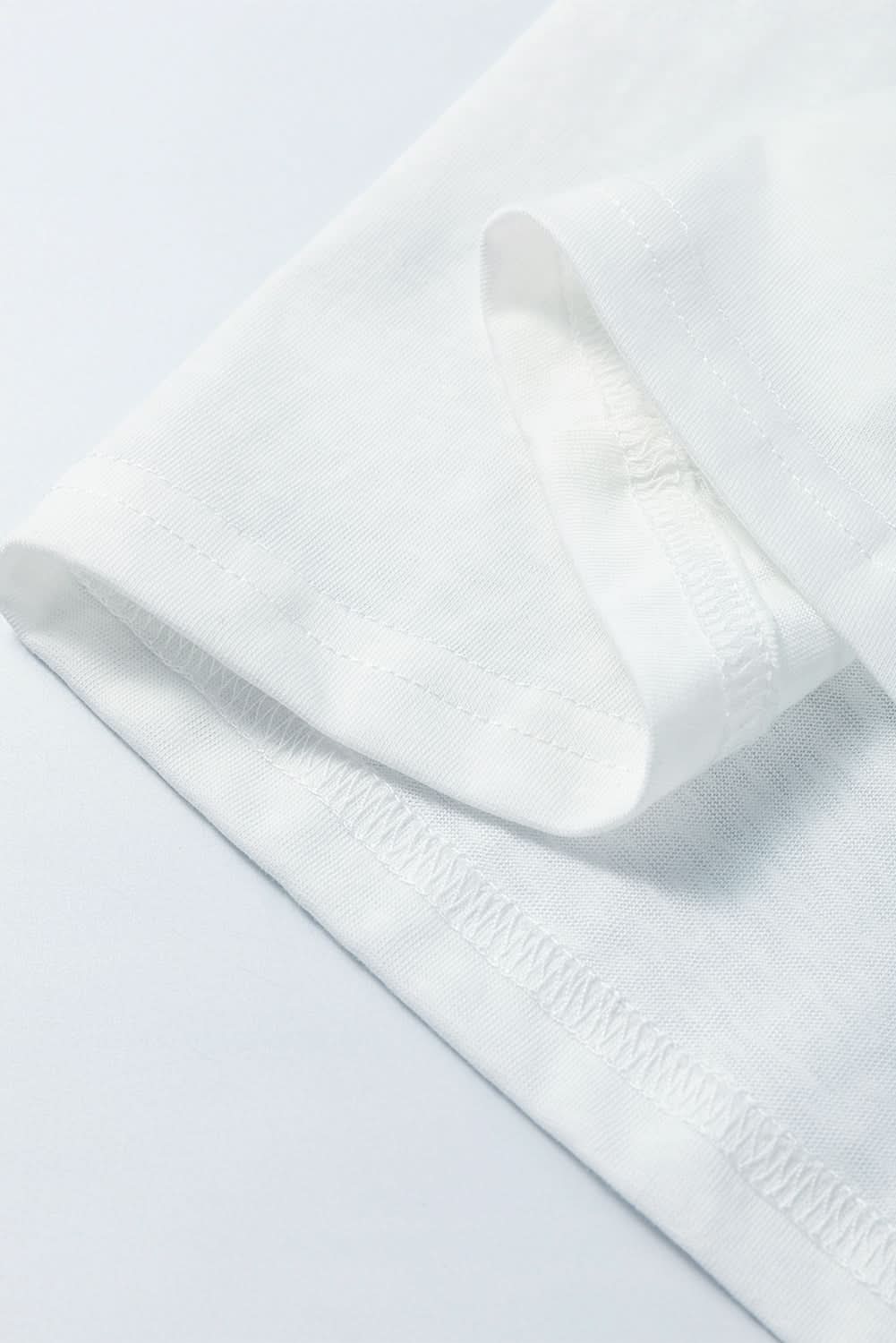 White Tropical Leaf Printed Patchwork Sleeve Round Neck Top - Love Salve 