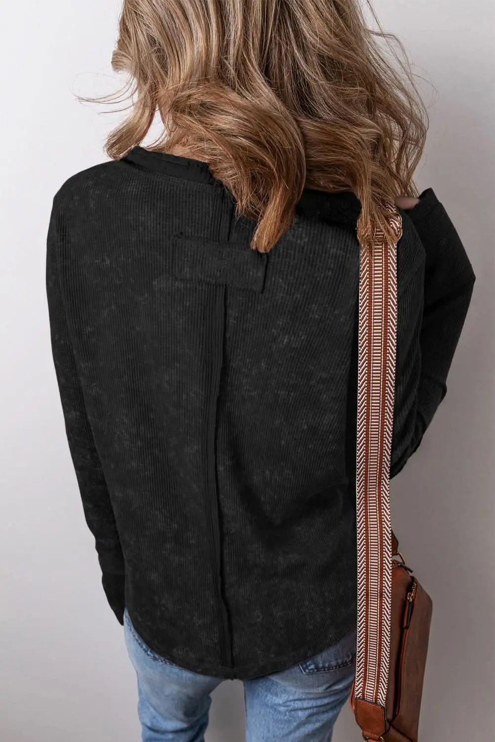 Chic black acid wash long sleeve top - Love Salve 