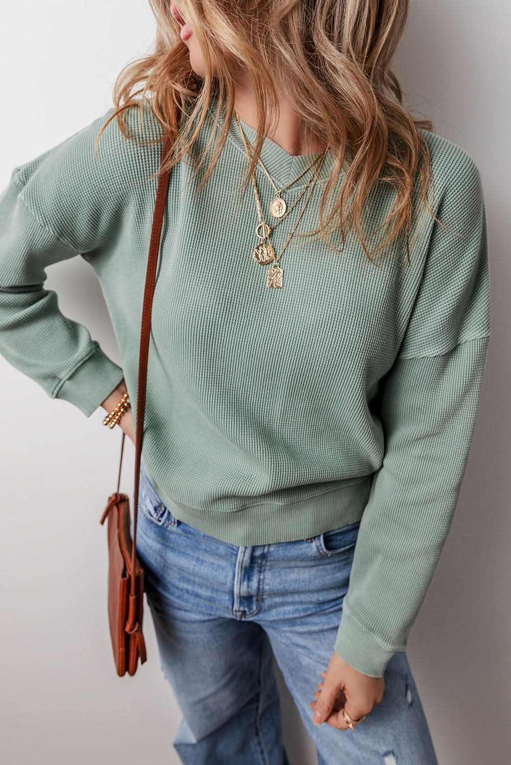 Clearly Aqua V-Neck Top - Cozy Knit - Love Salve 