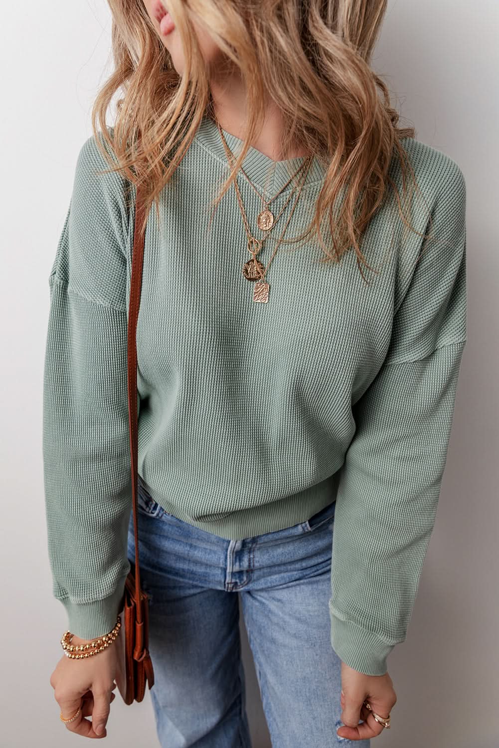 Clearly Aqua V-Neck Top - Cozy Knit - Love Salve 