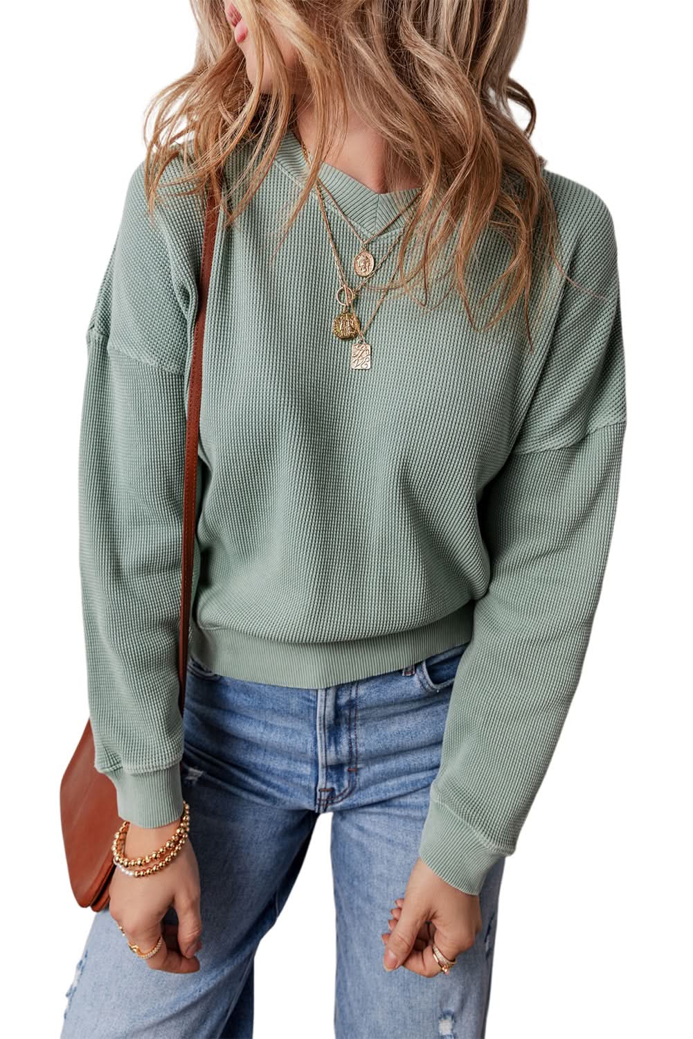 Clearly Aqua V-Neck Top - Cozy Knit - Love Salve 