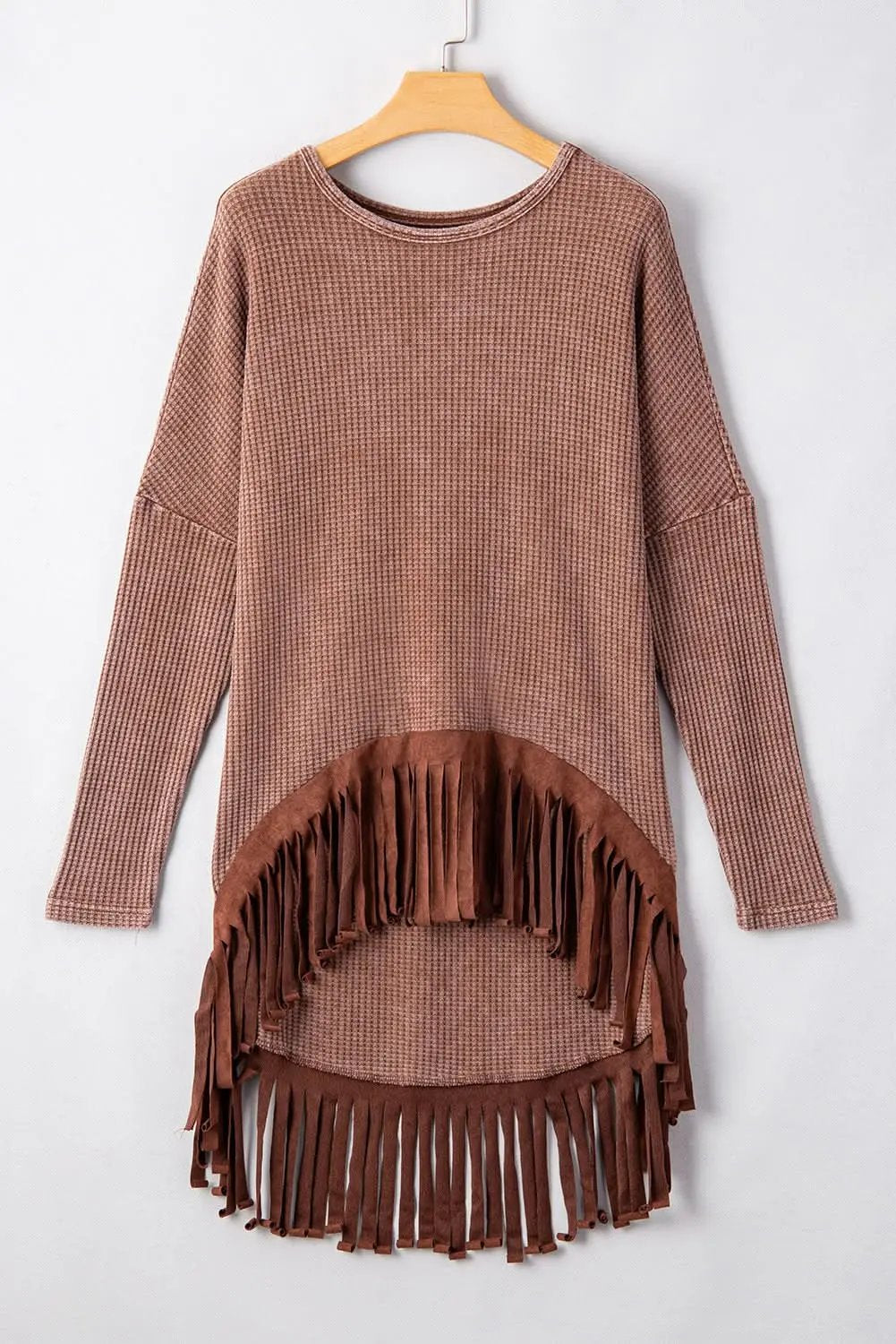 Chic coffee knit top with fringe - Love Salve 