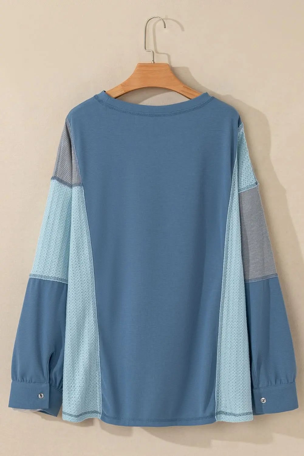 Dusk Blue Colorblock Stitching Patchwork Buttoned Long Sleeve Top - Love Salve 