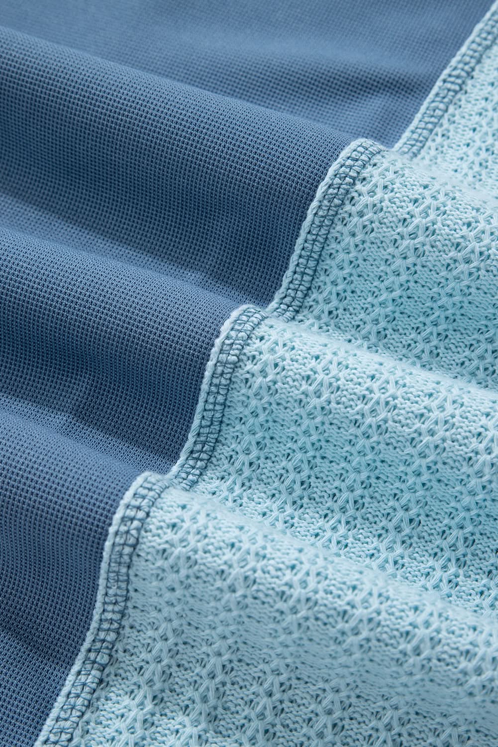 Dusk Blue Colorblock Stitching Patchwork Buttoned Long Sleeve Top - Love Salve 