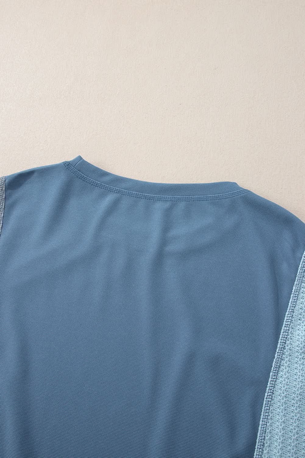 Dusk Blue Colorblock Stitching Patchwork Buttoned Long Sleeve Top - Love Salve 