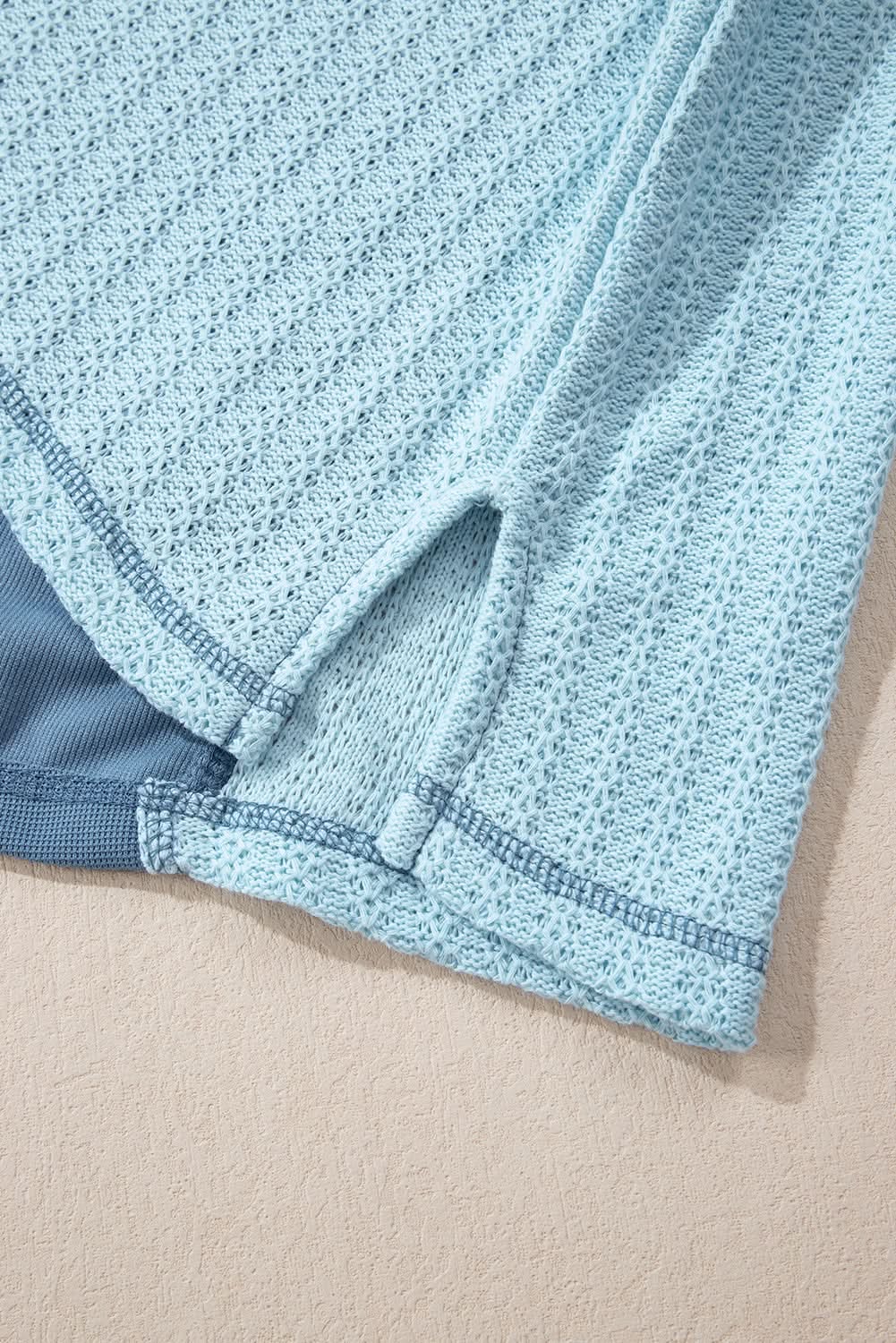 Dusk Blue Colorblock Stitching Patchwork Buttoned Long Sleeve Top - Love Salve 