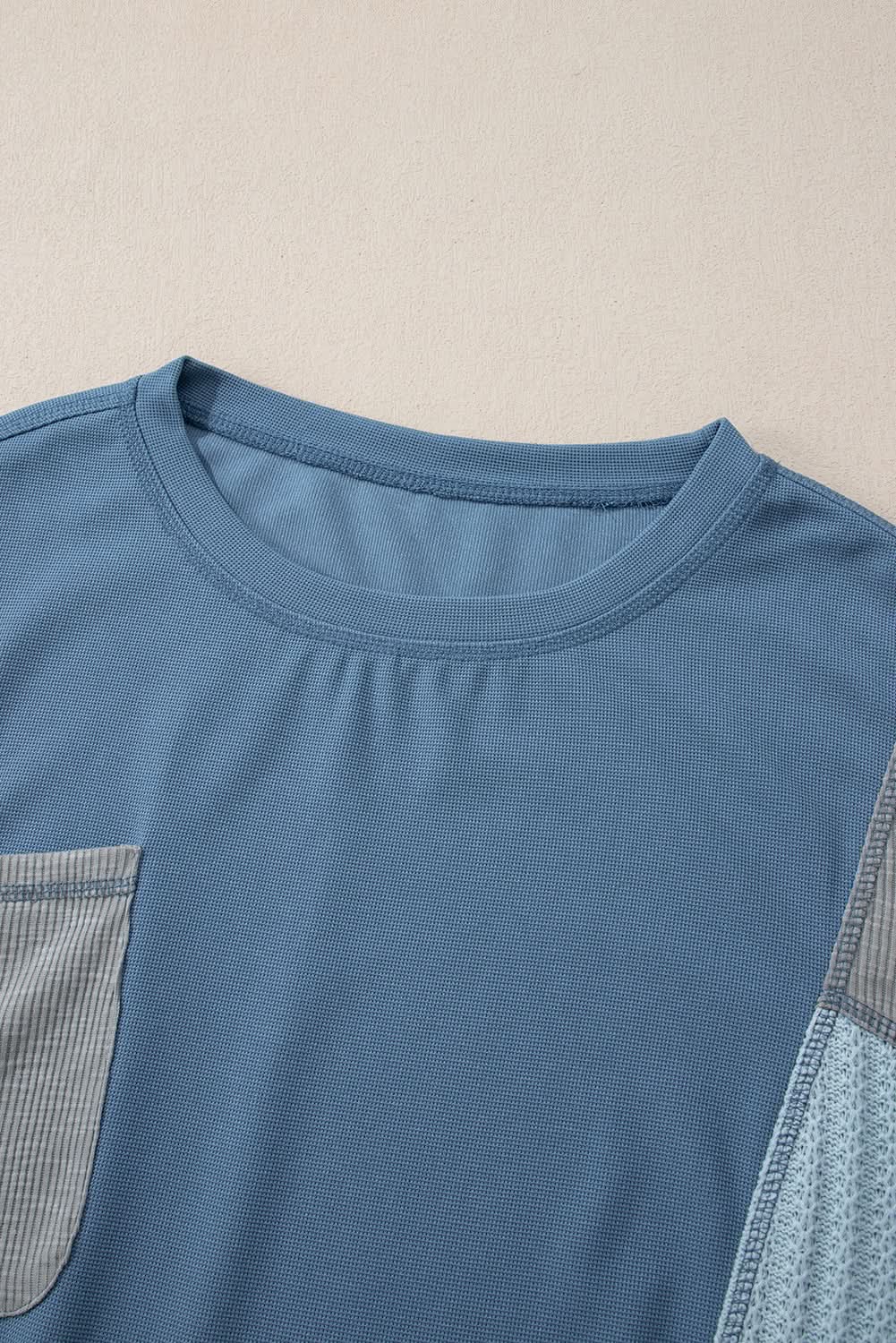 Dusk Blue Colorblock Stitching Patchwork Buttoned Long Sleeve Top - Love Salve 