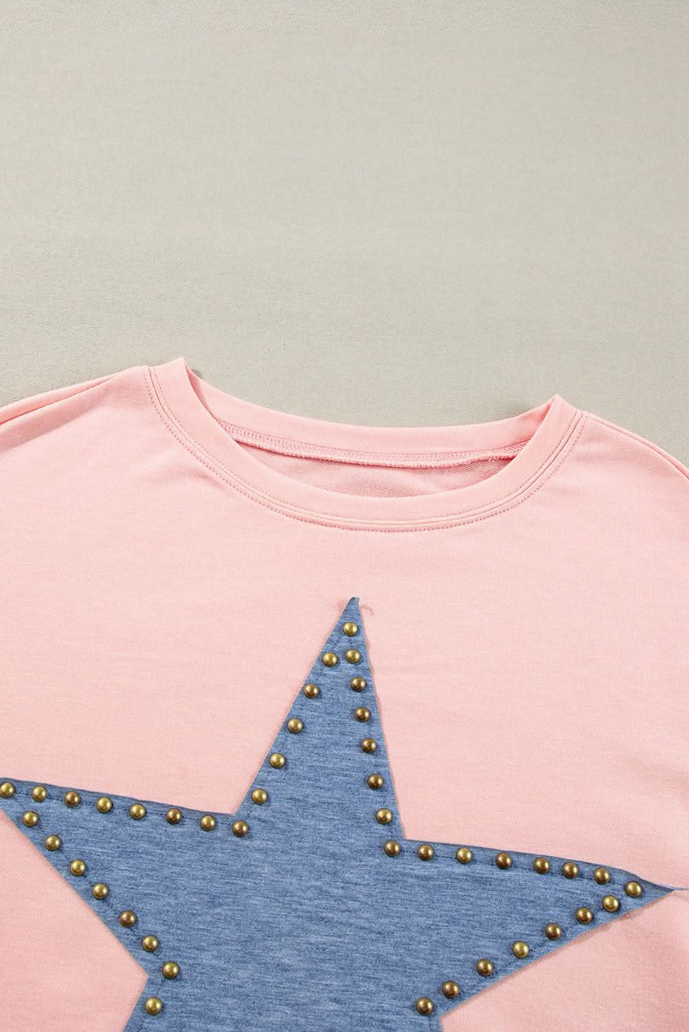 Gossamer Pink Studded Star Graphic Oversized Long Sleeve Top - Love Salve 