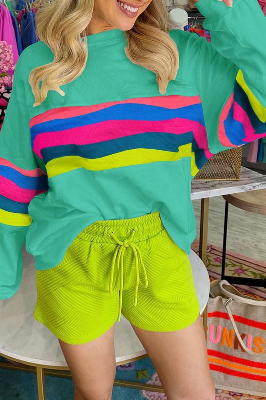 Green Colorful Striped Accent Long Sleeve T Shirt - Love Salve 
