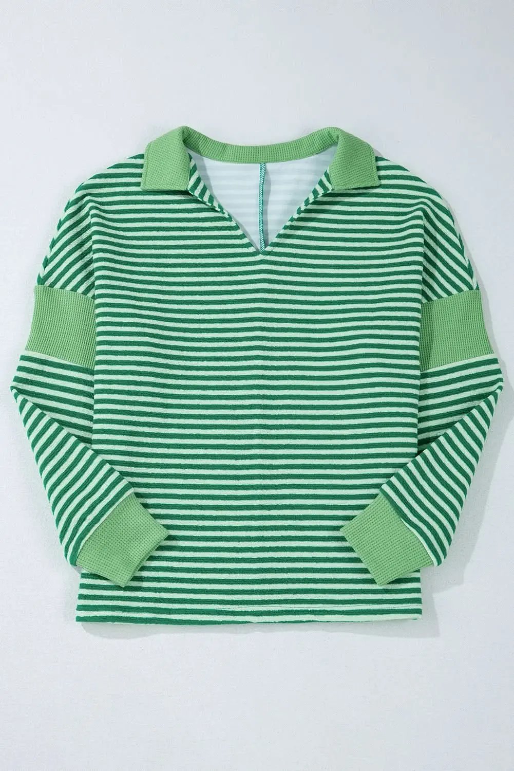 Chic green striped v-neck top - Love Salve 