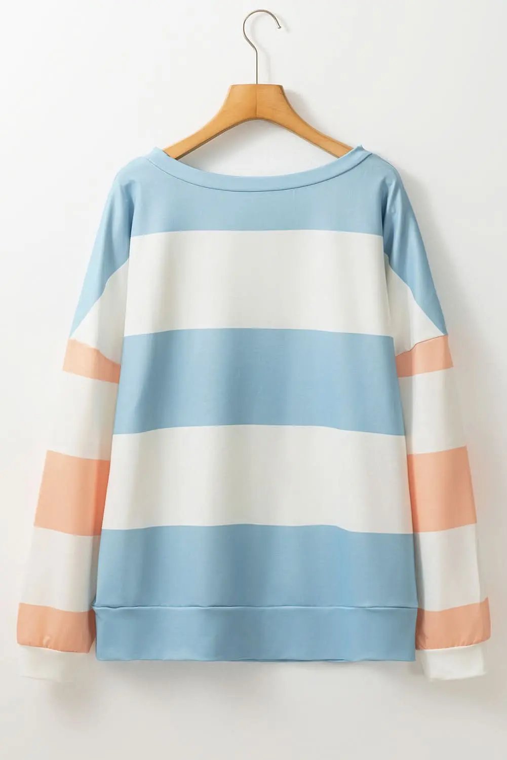 Light Blue Colorblock Striped Drop Shoulder Long Sleeve Top - Love Salve 