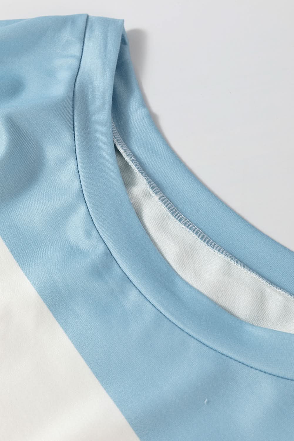 Light Blue Colorblock Striped Drop Shoulder Long Sleeve Top - Love Salve 