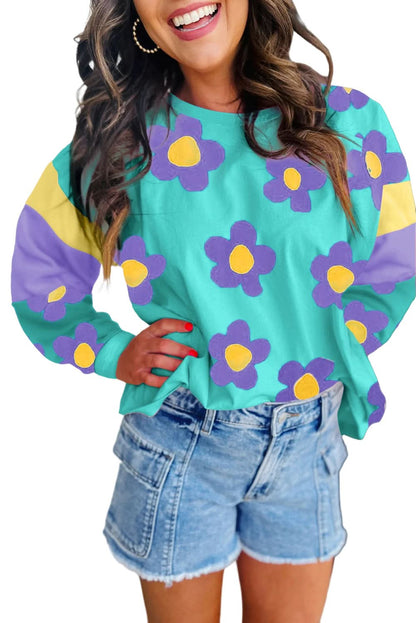 Sky blue floral long sleeve top - Love Salve 