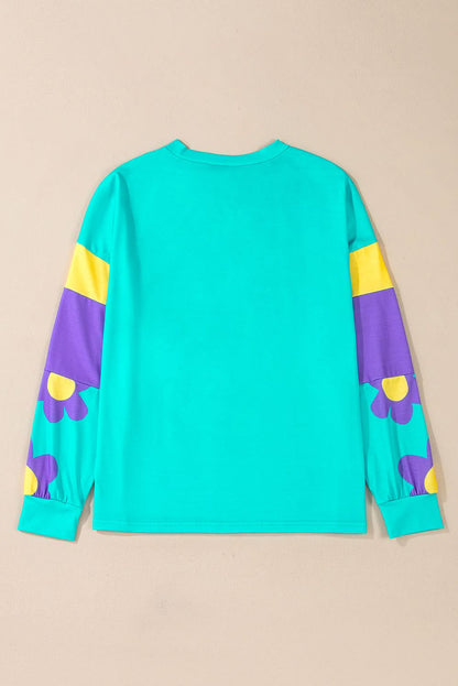 Sky blue floral long sleeve top - Love Salve 