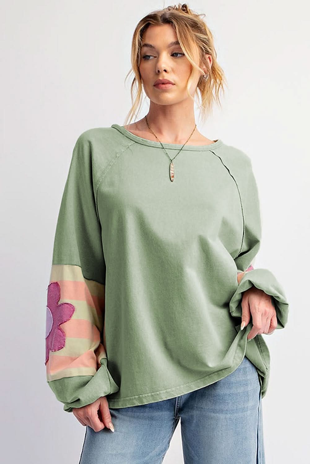 Floral oversized top in smoke green - Love Salve 