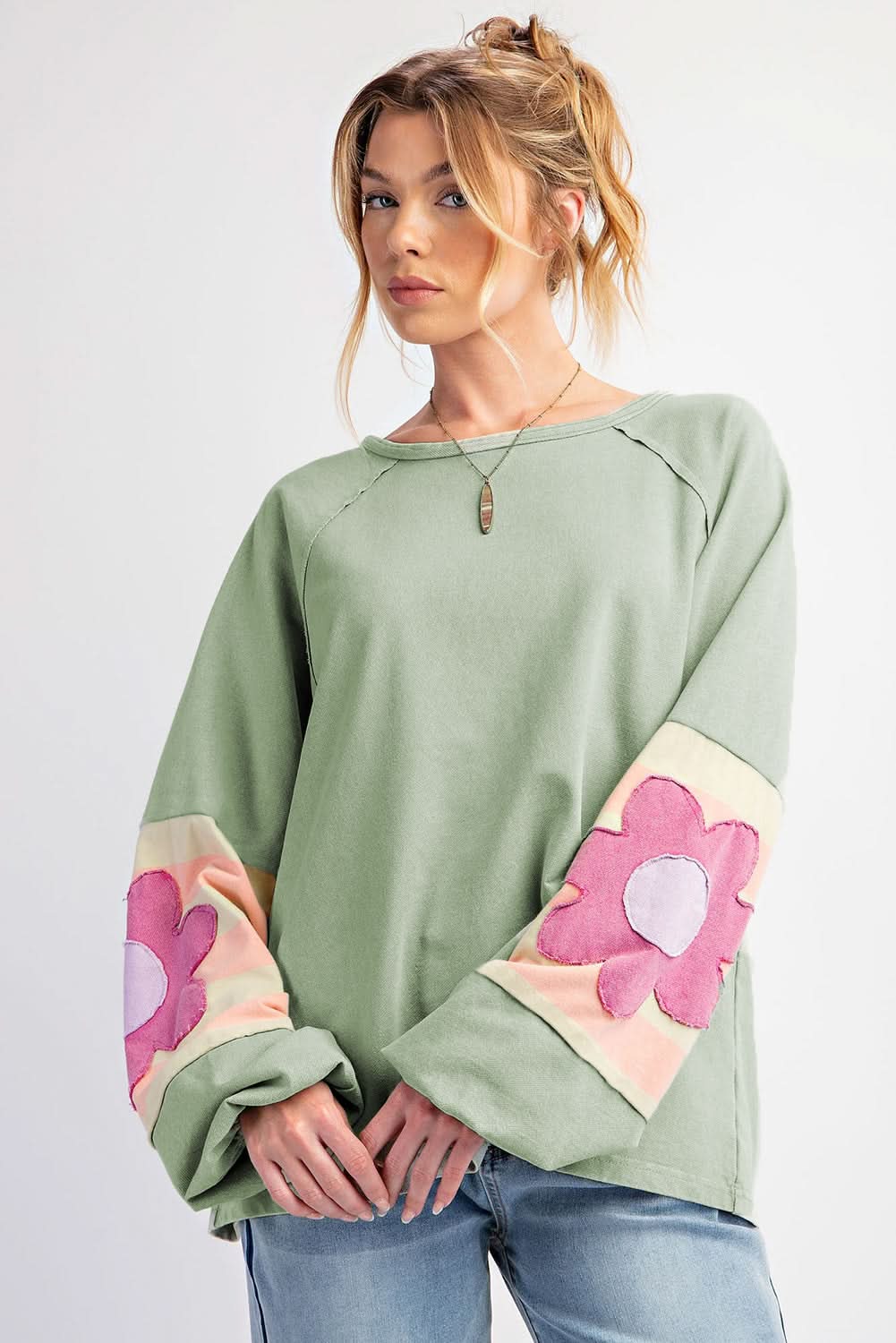 Floral oversized top in smoke green - Love Salve 