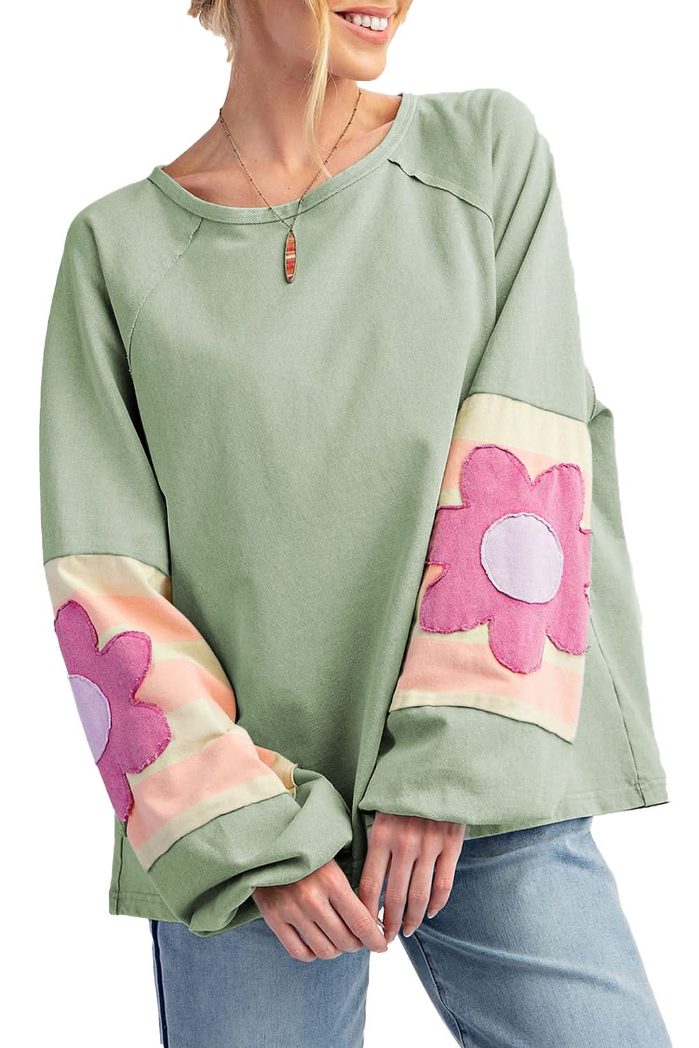 Floral oversized top in smoke green - Love Salve 
