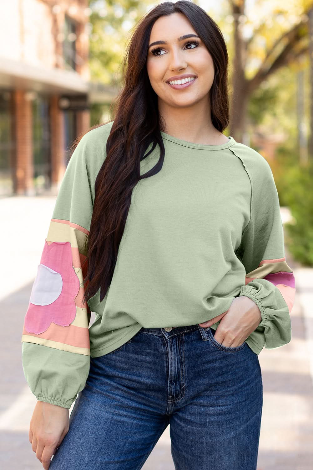 Floral oversized top in smoke green - Love Salve 