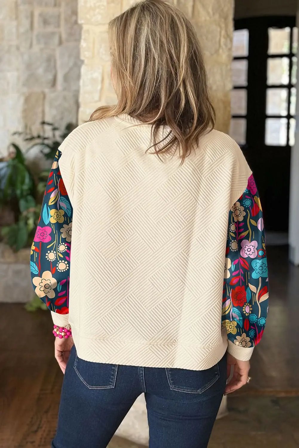 White floral sleeve knit top - Love Salve 