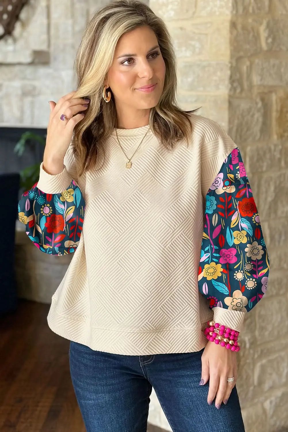 White floral sleeve knit top - Love Salve 
