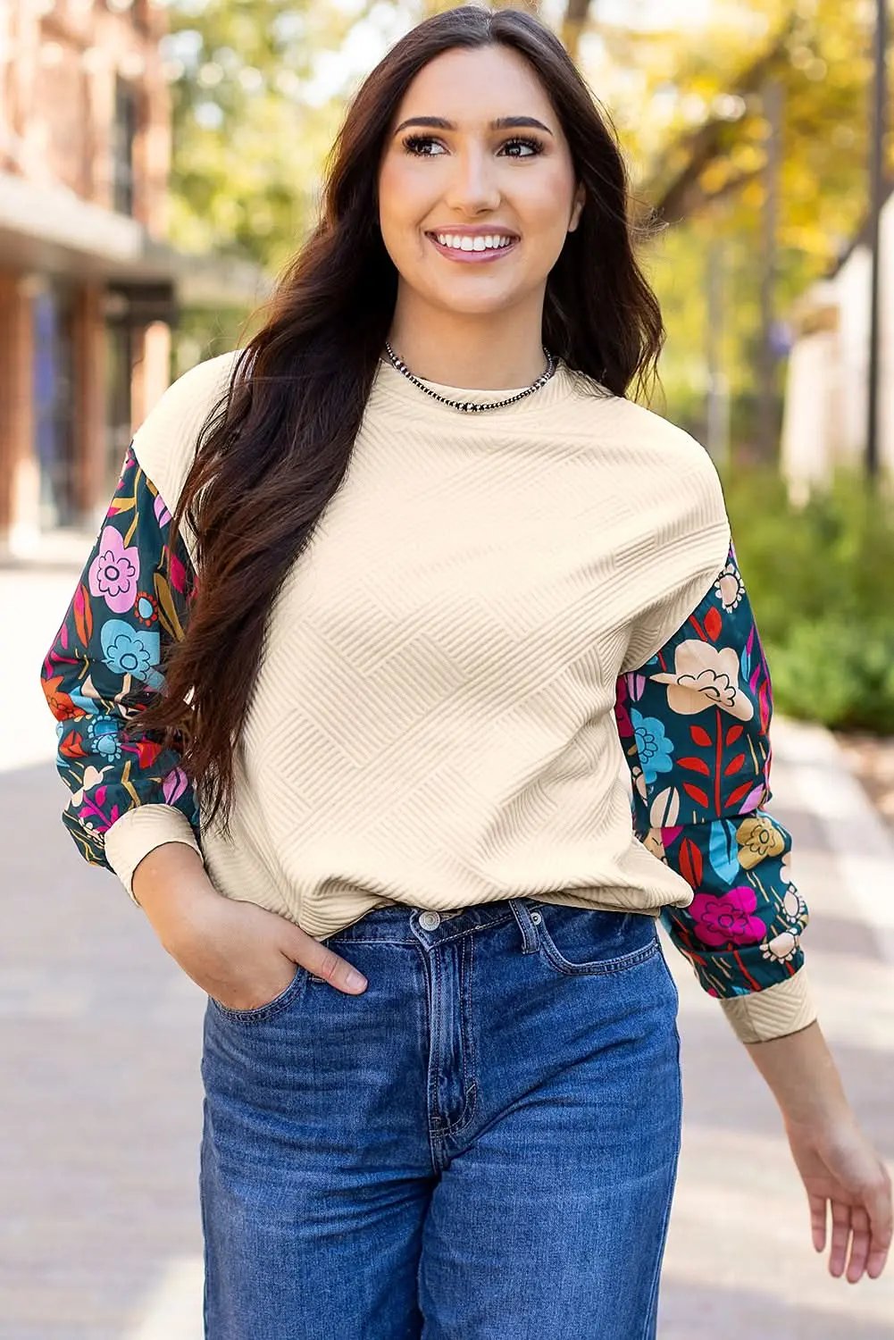 White floral sleeve knit top - Love Salve 