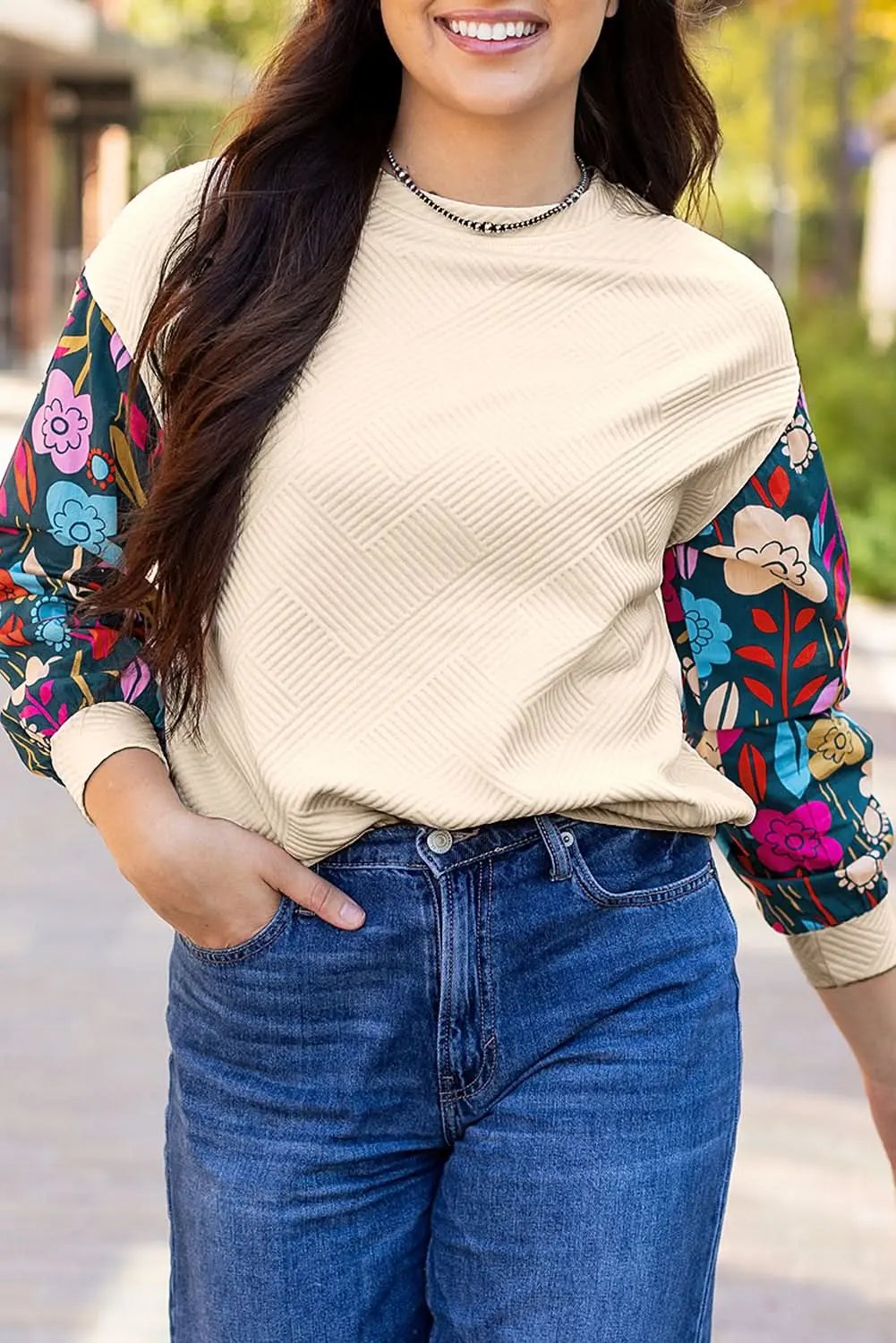 White floral sleeve knit top - Love Salve 