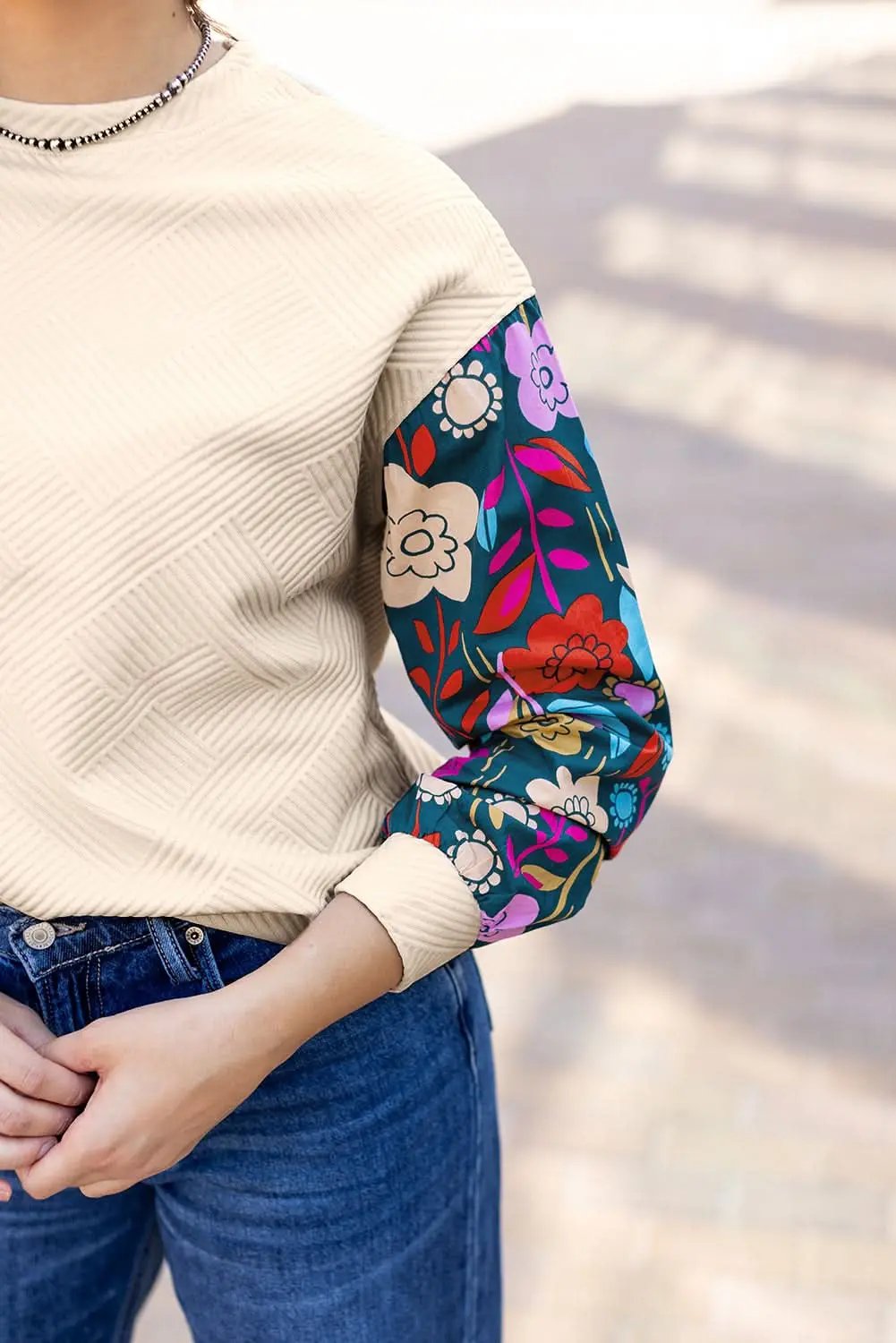 White floral sleeve knit top - Love Salve 