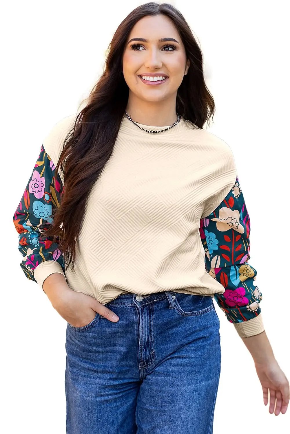White floral sleeve knit top - Love Salve 