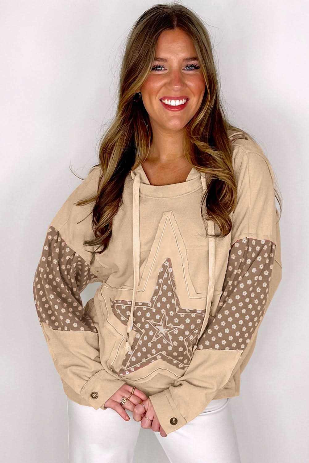 Apricot floral star patch hoodie - Love Salve 