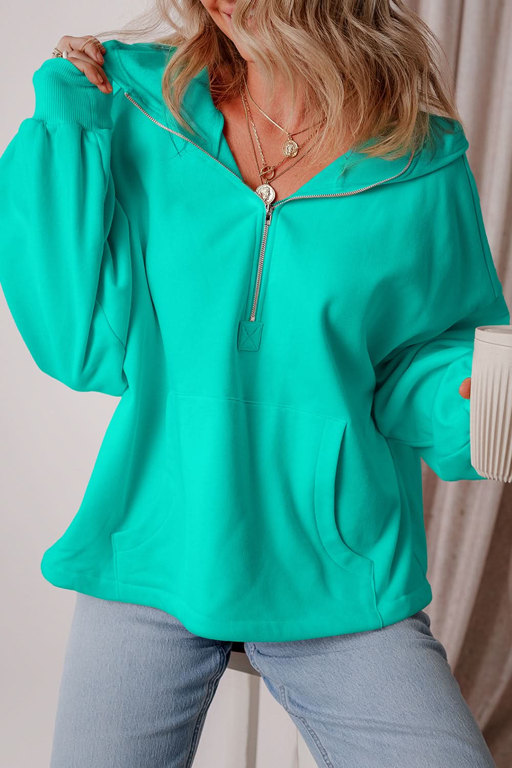 Aruba blue fleece hoodie with pockets - Love Salve 