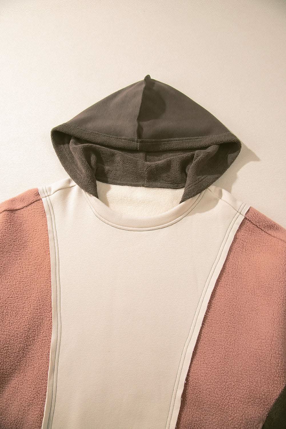 Beige Oversized Color Block Patchwork High Low Hoodie - Love Salve 