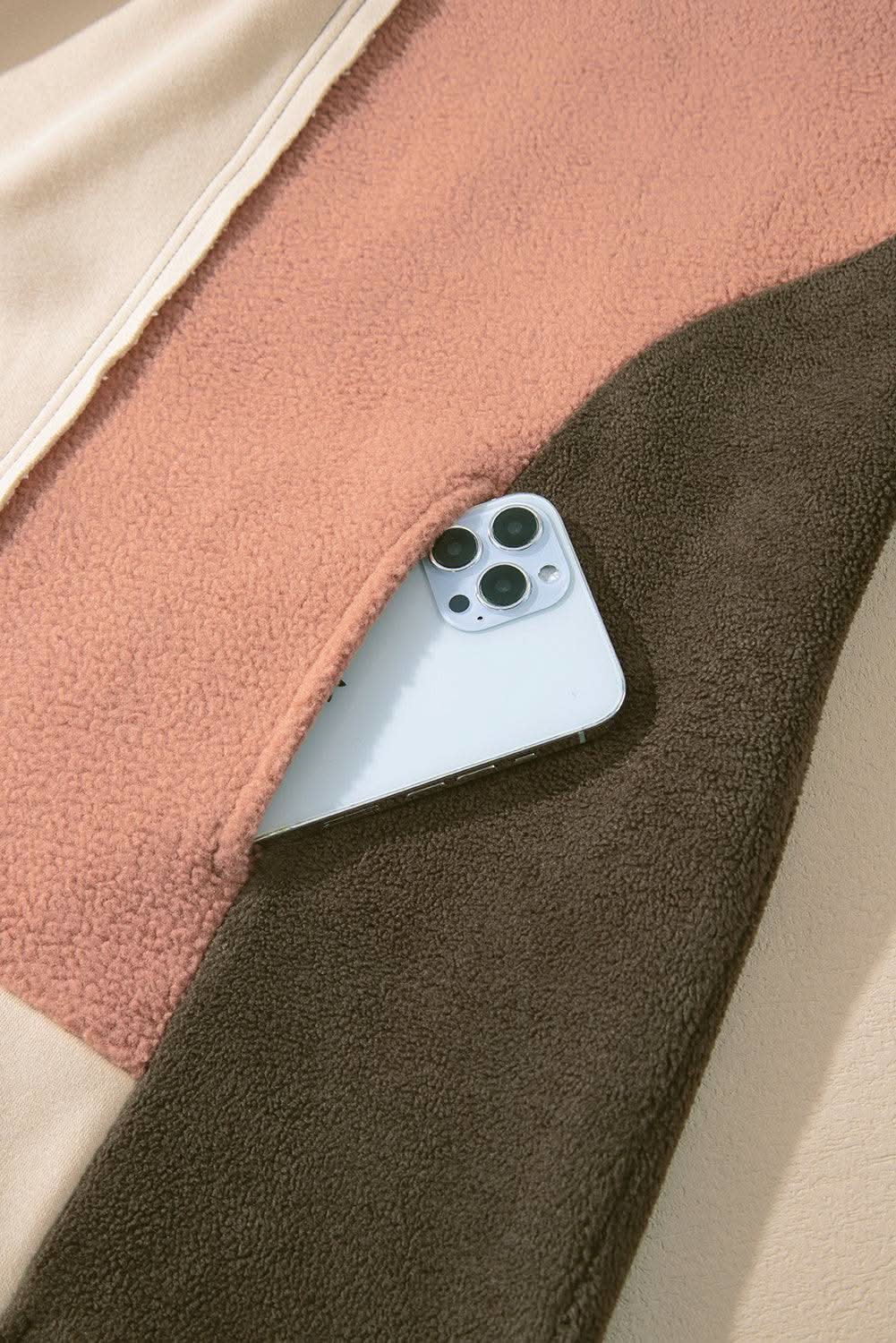 Beige Oversized Color Block Patchwork High Low Hoodie - Love Salve 