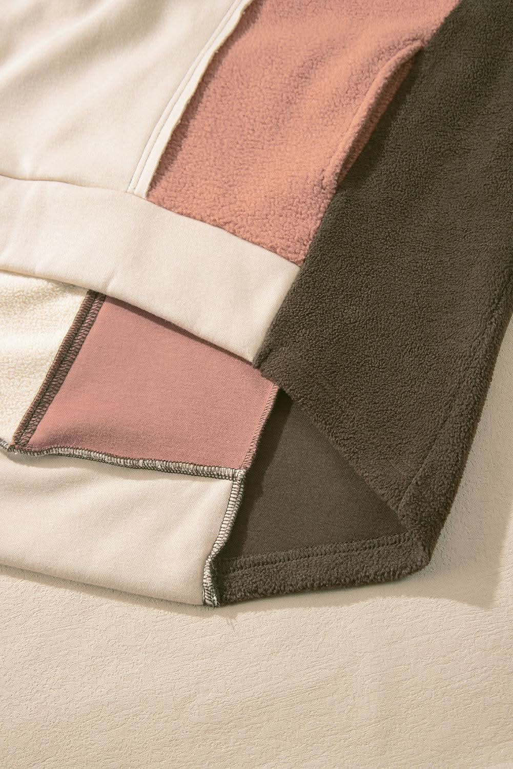 Beige Oversized Color Block Patchwork High Low Hoodie - Love Salve 