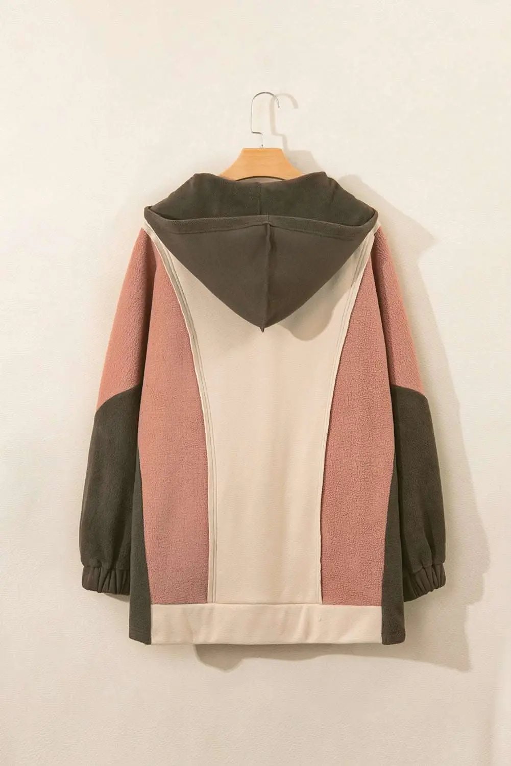 Beige Oversized Color Block Patchwork High Low Hoodie - Love Salve 