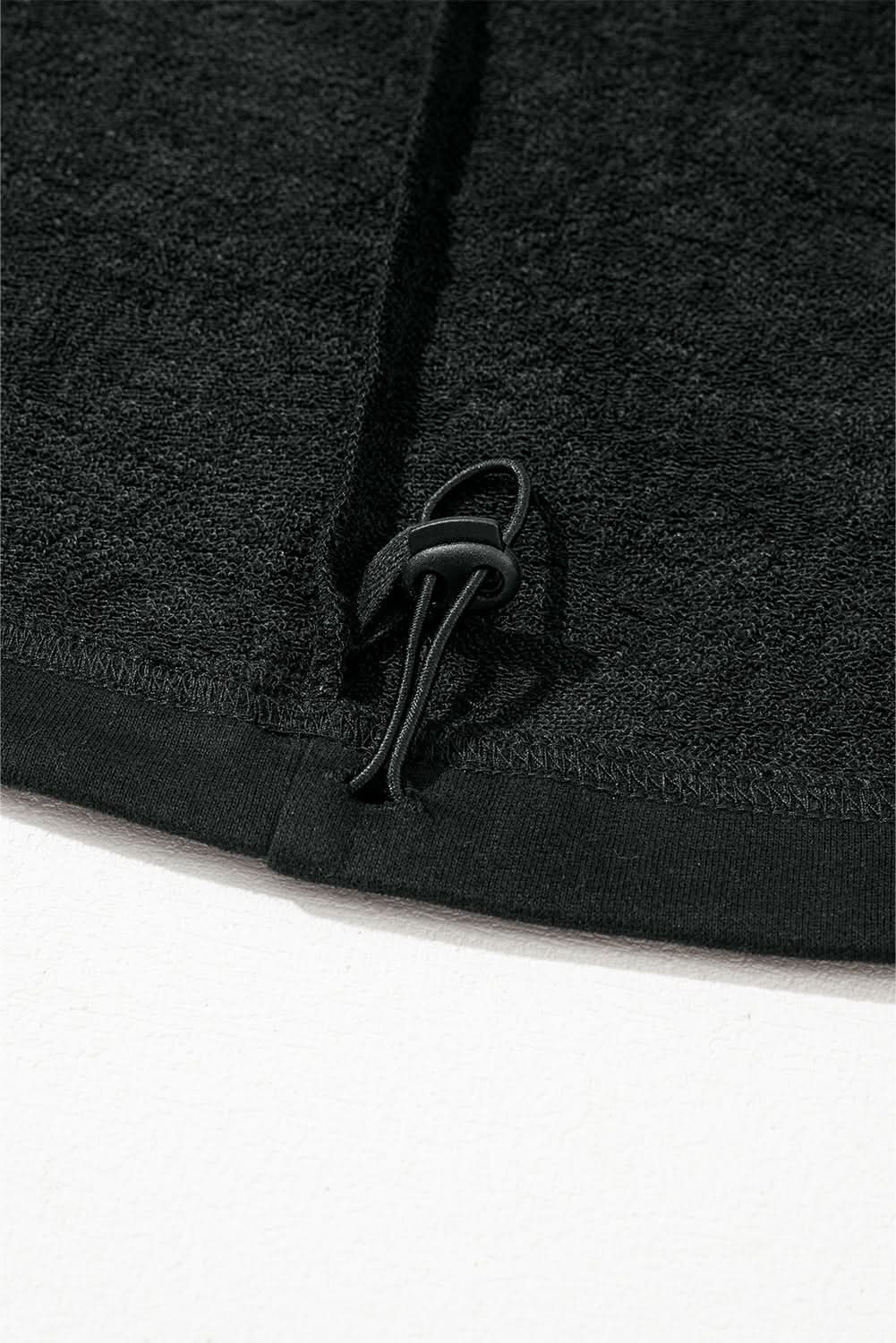 Black Solid Kangaroo Pocket Half Zipper Oversized Hoodie - Love Salve 