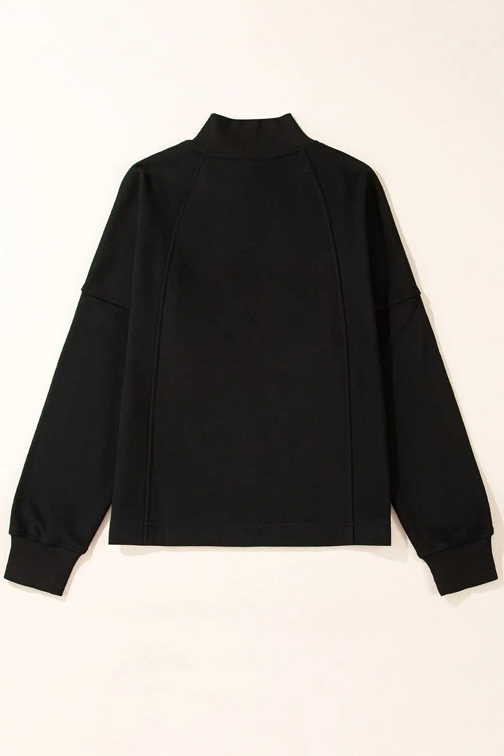 Black Zipped Neck Pullover Drop Shoulder Sweatshirt - Love Salve 