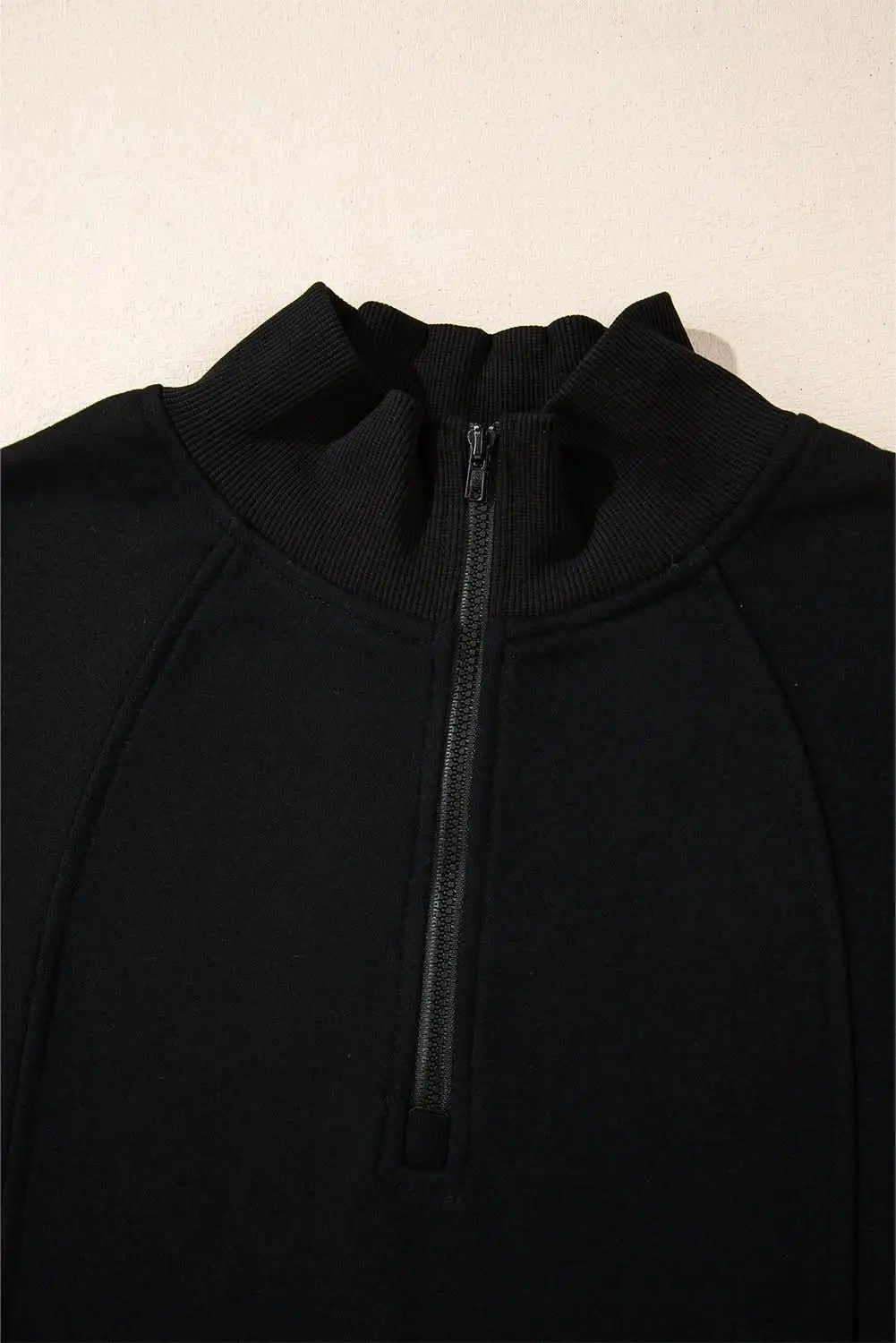 Black Zipped Neck Pullover Drop Shoulder Sweatshirt - Love Salve 