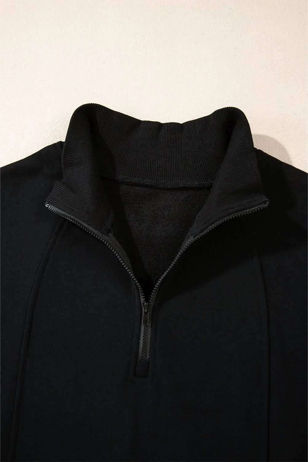 Black Zipped Neck Pullover Drop Shoulder Sweatshirt - Love Salve 