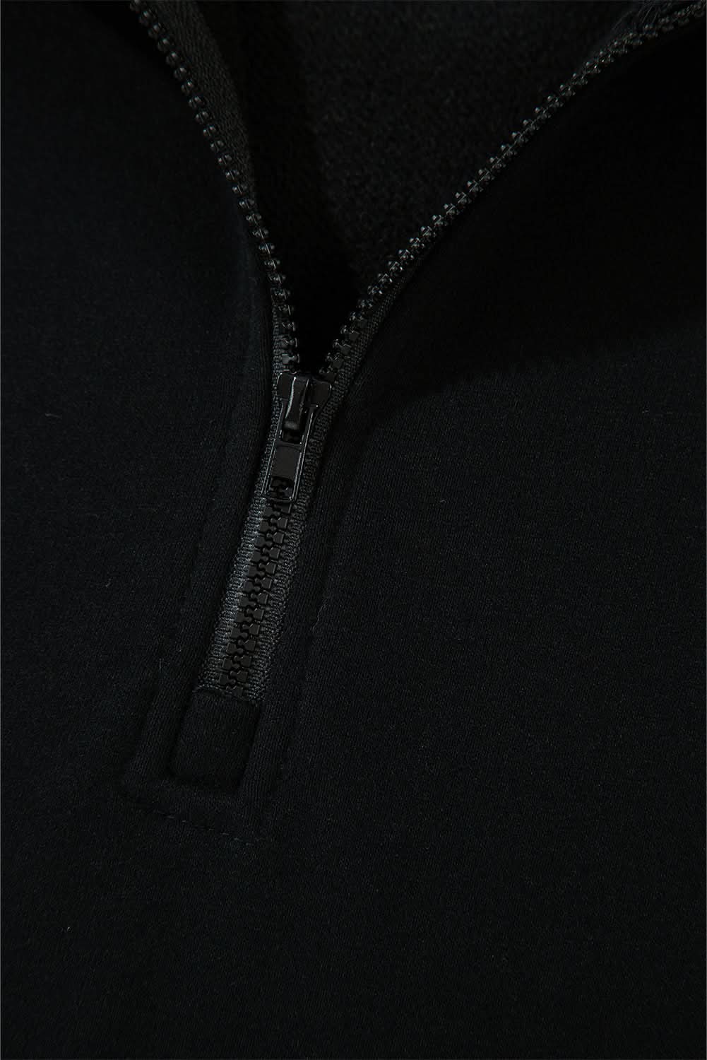 Black Zipped Neck Pullover Drop Shoulder Sweatshirt - Love Salve 