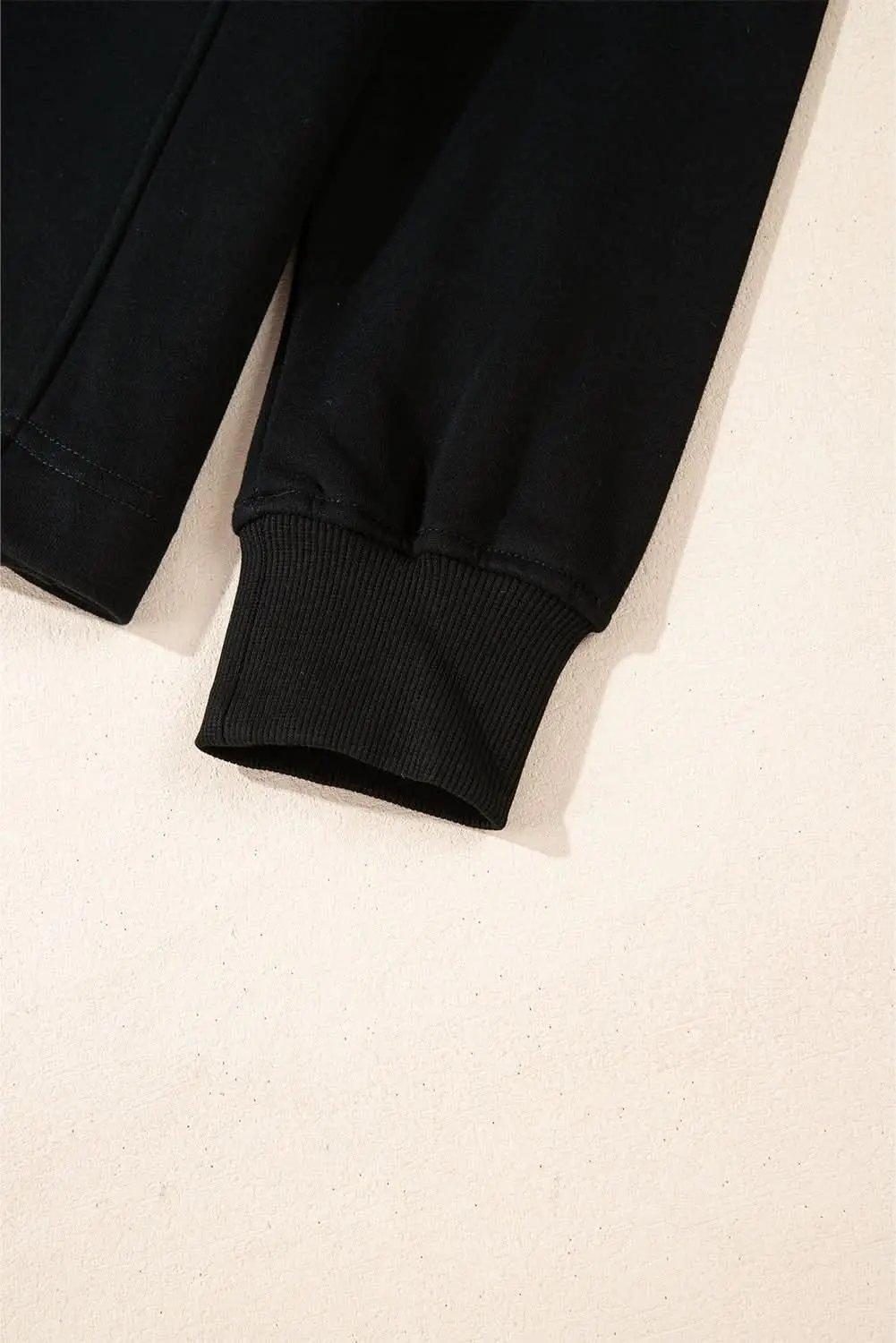 Black Zipped Neck Pullover Drop Shoulder Sweatshirt - Love Salve 