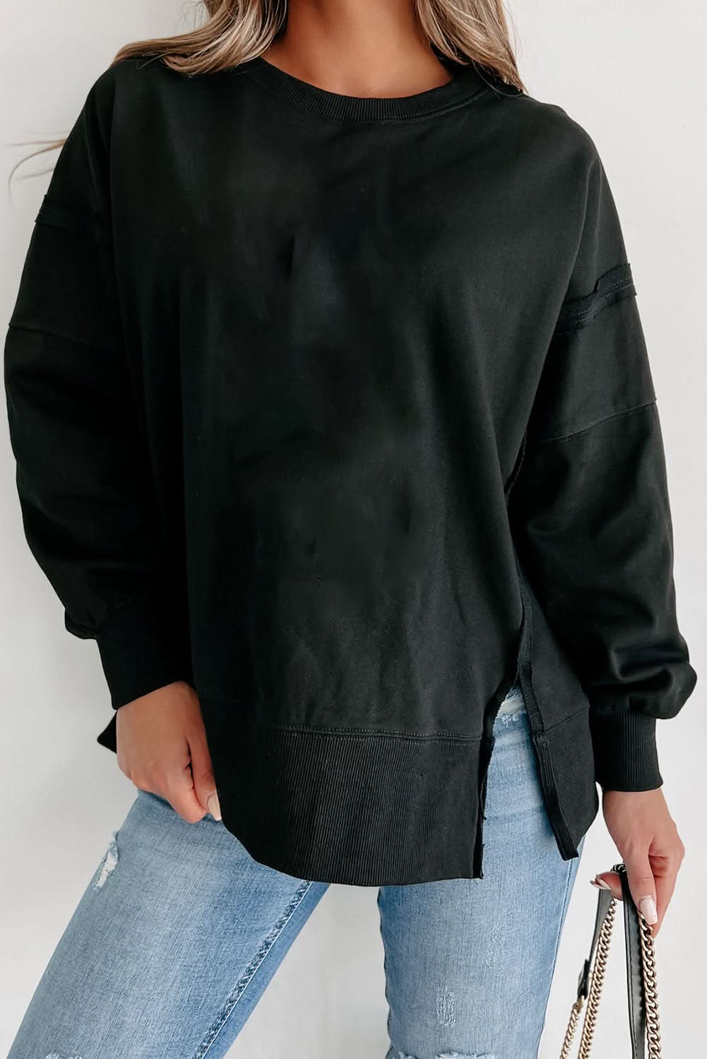 Chic black drop shoulder sweatshirt - Love Salve 