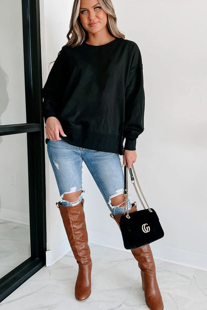 Chic black drop shoulder sweatshirt - Love Salve 
